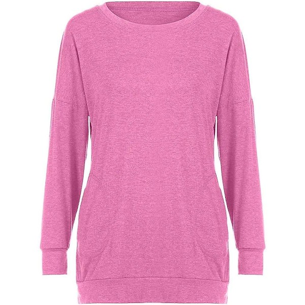 Dam tröjor höst pullover tröjor casual lös passform tunika topp bekväm söt sweatshirts långärmad crewneck t-shirts m5 pink X Large