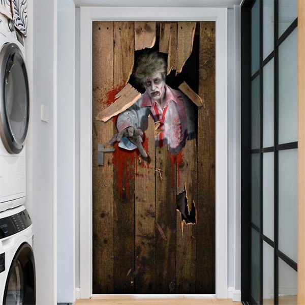 Halloween 3d Zombie bryter dörr dörr klistermärken, 30 x 79 tum läskig realistisk zombie spöke dörr tapet klistermärke för Halloween dekoration, hemfest