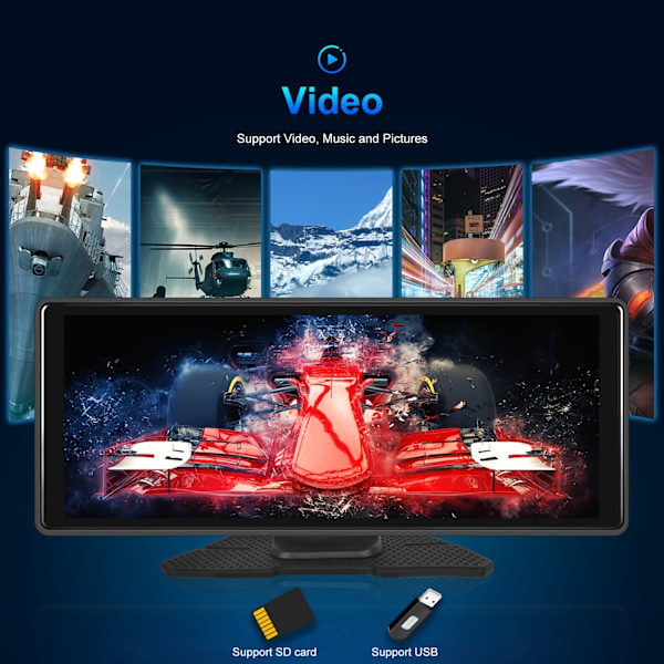 Android-järjestelmälle 10,26\" teräväpiirtonäytöllinen auton videotoistin, tukee Carplayta ja Android Autoa, GPS WIFI -tuki DVR-tallennuksella