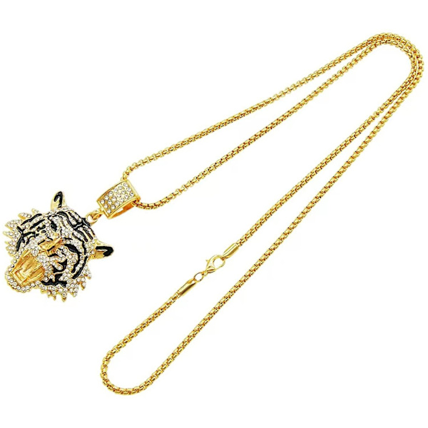 Iced Out Tiger Halsband Hip Hop Djur Iced Out Kedja Rap Punk Rock Club Disco Cz Diamant Bling Pennywise Kostym Pojkar Smycken Kubansk Länk Chai