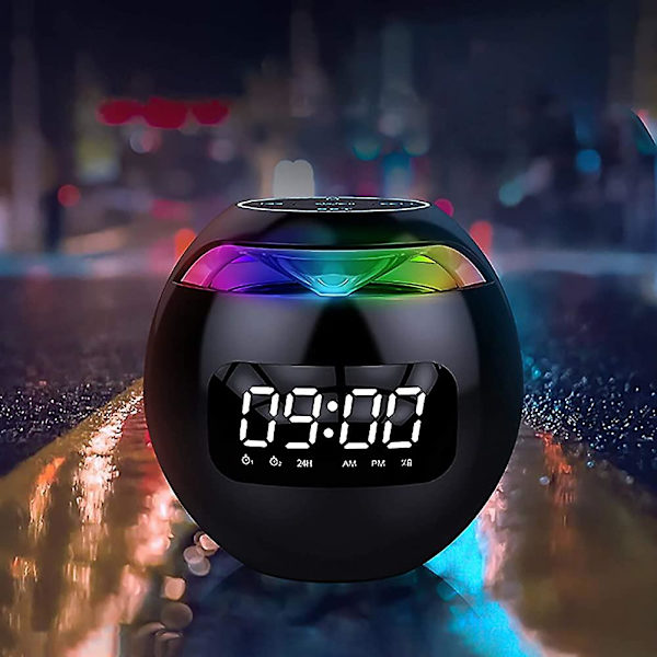 Bluetooth-högtalare. Bärbar högtalarväckarklocka med FM-radio. LED-display