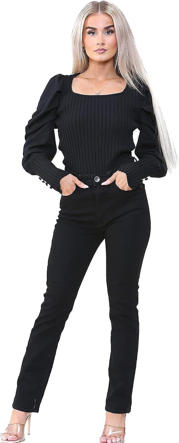 Høy Liv Rett Ben Jeans Klassisk Denim Elegance