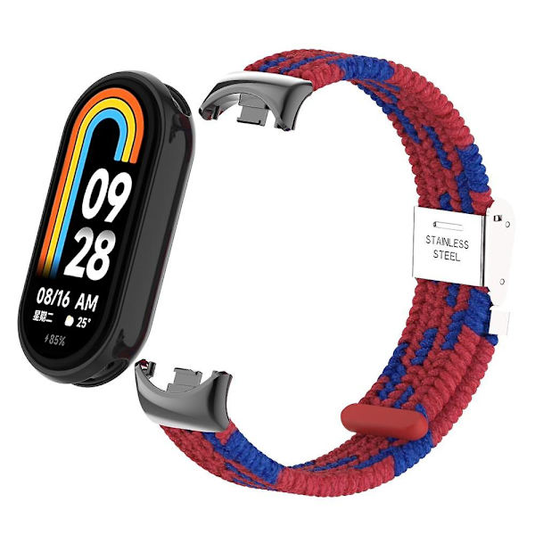 För Xiaomi Smart Band 8 flätad nylon klockarmband justerbart spänne elastiskt band Red Blue
