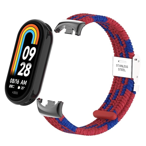 För Xiaomi Smart Band 8 flätat nylon watch Justerbart spänne elastiskt band Red Blue