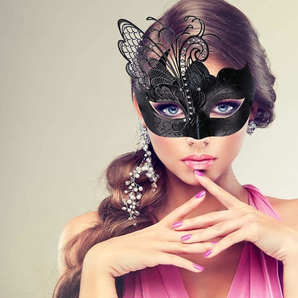 Venedig Butterfly Masquerade Mask Kvinna/halloween/karneval/fest/bal/bröllop Black
