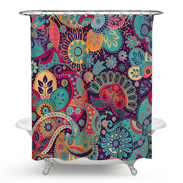 Mandala Etnisk Indretning Bruseforhæng Retro Geometriske Runde Mønstre Blomsterprint Tema Badeværelsessæt Med Kroge 180x180cm