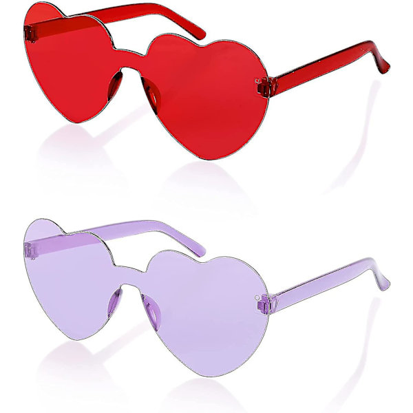 2 Pak Rimløse Hjerteformede Solbriller Kvinder Ét Stykke Transparent Trendy Kærlighed style9