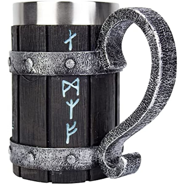 Rune Öl Glasögon Kanna Rostfritt Stål Trä Harts 3d Norse Dekoration Kaffe Cool Gothic Beer Tankard Stone Cup Muggar