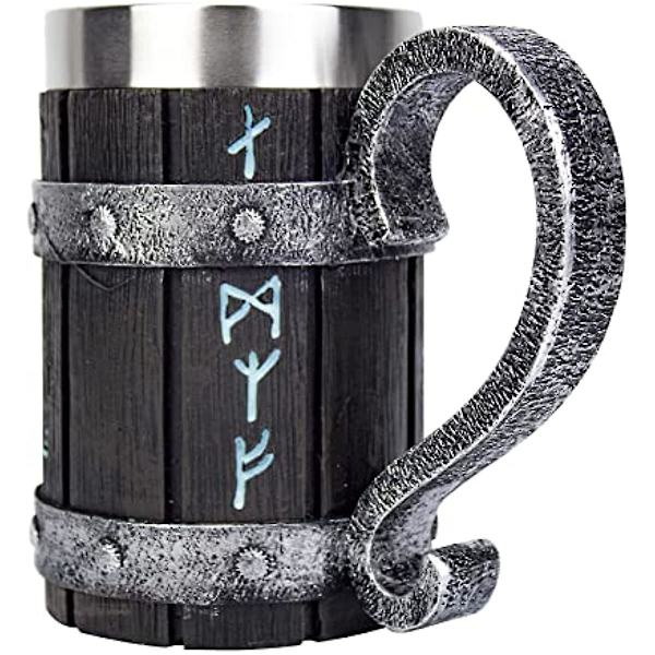 Rune Ølglass Mugge Rustfritt Stål Tre Resin 3d Norrøn Dekor Kaffe Kul Gotisk Ølseidel Stein Kopp Krus
