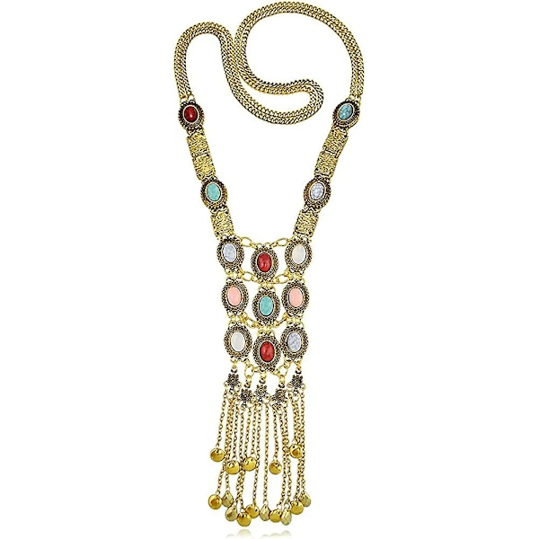 Naisten Vintage Boho Statement Turkoosi Kaulakoru Etninen Himo Pitkä Helmillä Koristeltu Gold A
