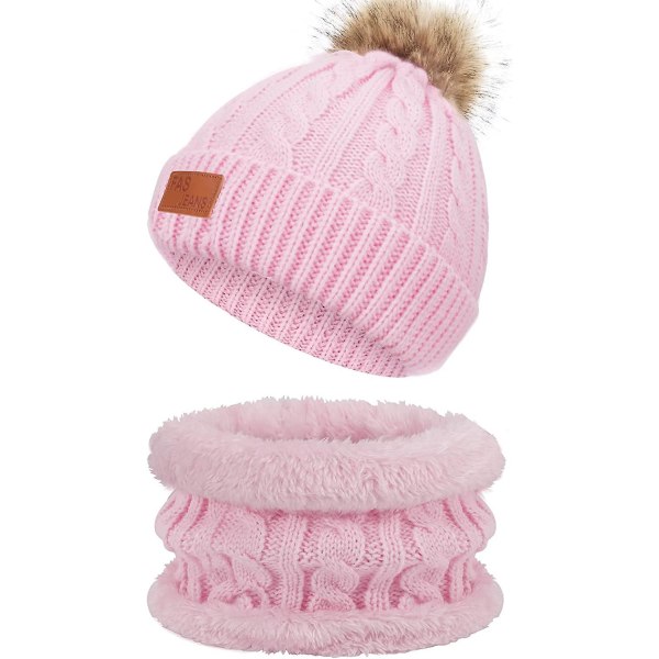 Varm stickad mössa Scarf Set för Acsergery Kids, Winter Thicken Fleece Thermal Stickad hatt Halspresent
