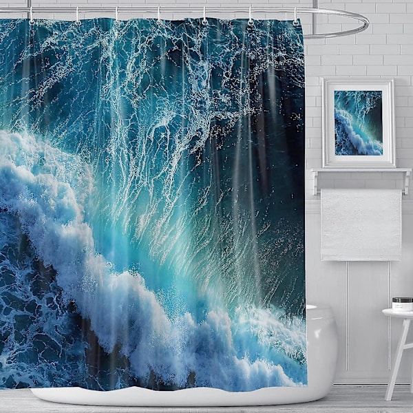 Bruseforhæng Grønt Skimmelsikkert Vandafvisende Fugle Blomster Badeværelse 3d Ocean Waves