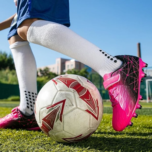 Fotballsko for barn, gutter og jenter, Fg/Ag baseballsko for ungdom, atletiske komfortable fotballsko for utendørs og innendørs bruk Fuchsia Black EU31