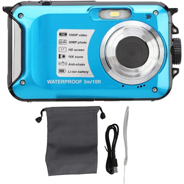 Vandtæt digitalkamera 1080P 30MP 16X 10FT undervandskamera til snorkling camping kan arbejde kontinuerligt i 2 til 3 timer