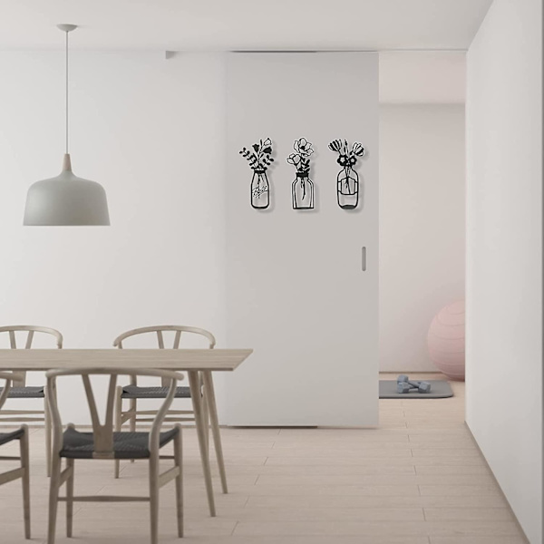 Sæt med 3 Metal Vase Blomster Vægkunst Metal Blomst Minimalisme Metal Blomst Vægkunst Indretning Hængende Til Hjem Soveværelse Badeværelse Køkken Have Udendørs Og