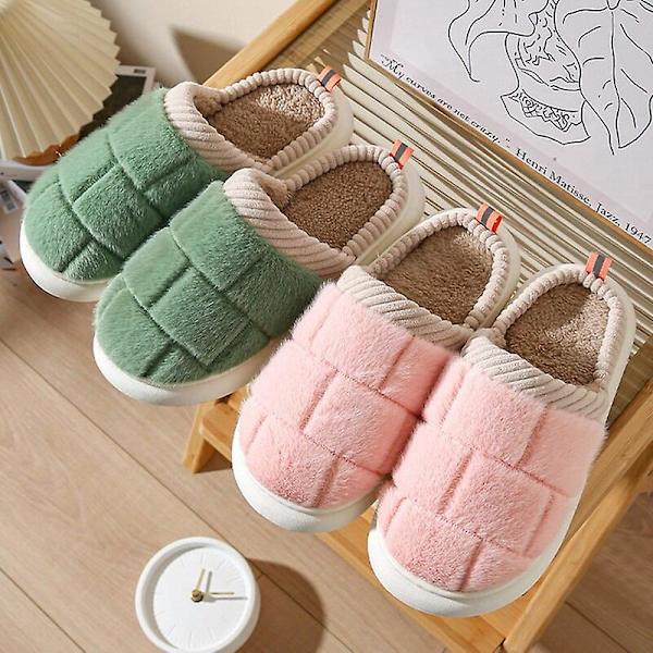 Huspäls plysch mjuka bomullstofflor dam vinter inomhus damtofflor halkfria skor hemtofflor dam glider för sovrum White 40-41(foot24.5-25cm)