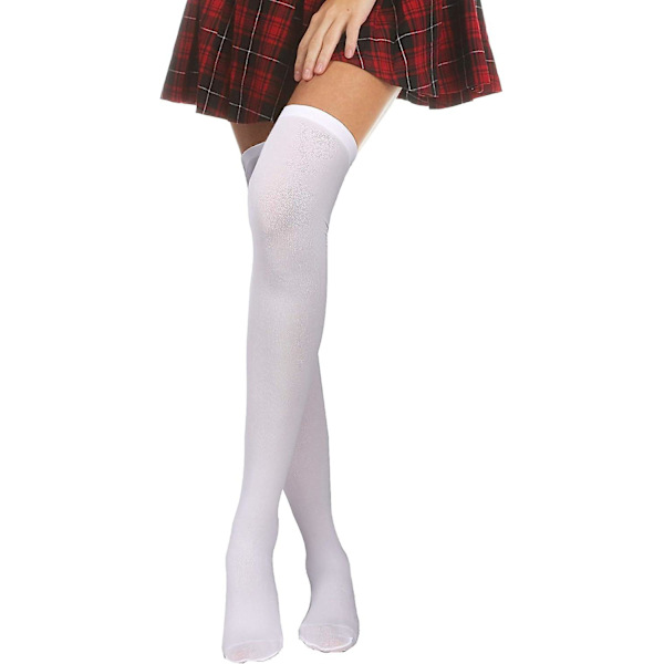 4 par silke lårhøye strømper i nylon for kvinner Halloween Cosplay kostyme White M