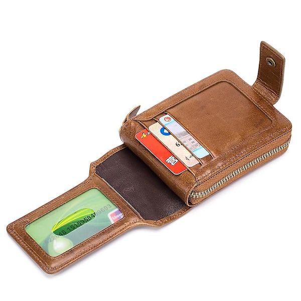 Dragkedja Plånbok RFID-blockerande Toppskikts Kohud Läder Kort Bär Myntförvaring Light Brown