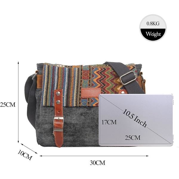 Retro Skulderveske Menn/kvinner Business Pendler Crossbody Veske Utendørs Reise Camping Stor Kapasitet Pustende Messenger Bag Canvas, grå