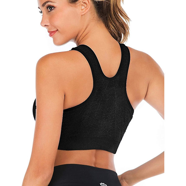 2 stk. Sports-BH med lynlås foran, Post Surgery BH, Yoga BH, Trænings Fitness Activewear Polstrede BH'er til kvinder Black L
