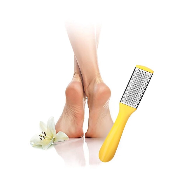 Fodskrubber, pimpsten til fødder, bedste fodpleje pedicure metaloverfladeværktøj til at fjerne hård hud. Yellow - Double Sided