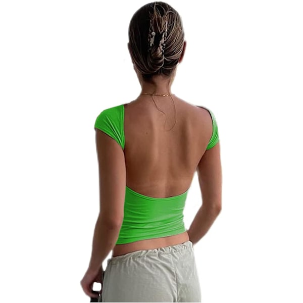 Dame Sexet Top med Udskæring i Ryggen Kortærmet T-shirt Y2k Mode Skjorter Green L