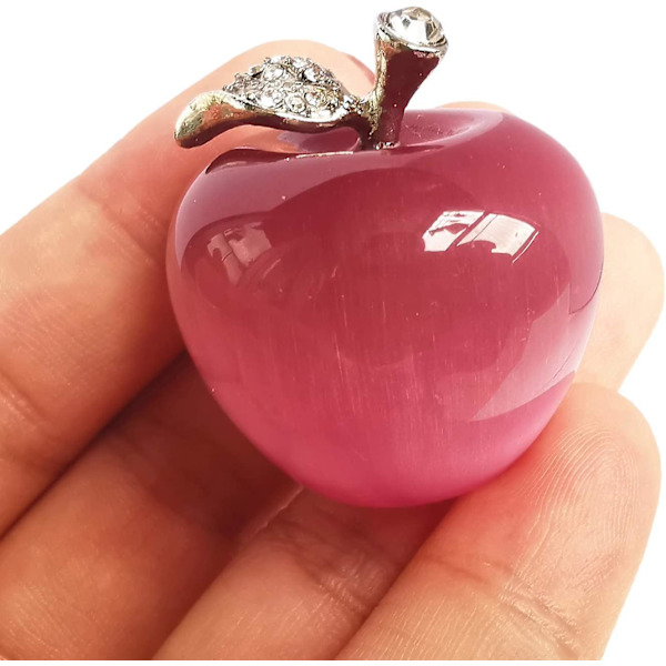 1 st rosa kattöga sten äpple kristaller och helande stenar figurer samlarobjekt, 1,18 tum rumsdekor juldekorationer kontorsgåvor