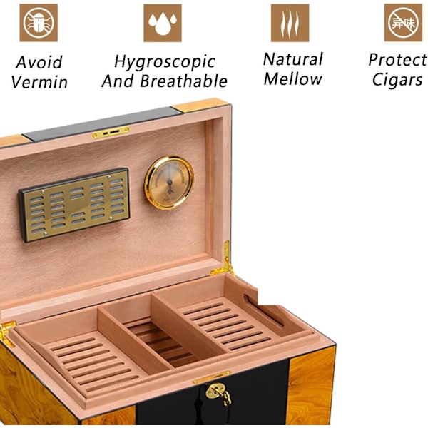 Dubbellagers Cigarrhumidor, Bordscigarrhumidor i Cedarträ med Hygrometer och Säkerhetslås, Cigarrförvaringslåda, Rymmer 150 Cigarrer, Cigarrgåvor för Män