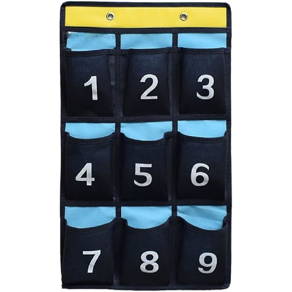 Numrerad Organizer Klassrumsficka för mobiltelefoner Miniräknare Hållare Blå (36 fickor) 9 Pockets