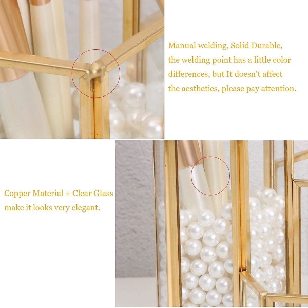 Dekorativ sminkborsthållare Pennhållare för organizer Guld Glas Kosmetiska vitriner Kruka För kvinnor Flickor