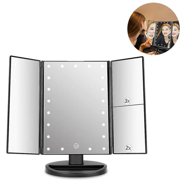 Makeup Spejl|sort 22 Lys Batteri + Usb Tre-foldet Skønhedsspejl Black