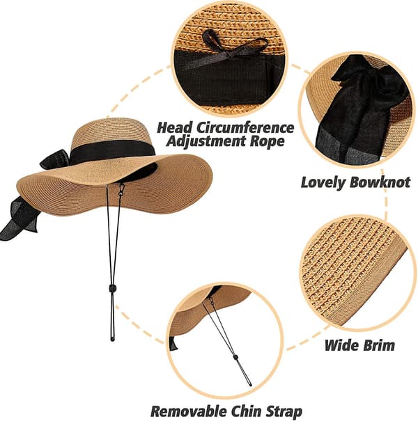Kvinnors Strandhatt i Halm: Stor Vikbar & Packbar Sommarfloppy Solhatt Style 2