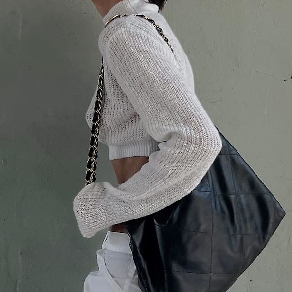 Dame Hul Ud Hæklet Strik Trøje Crop Tops Langærmet Trøje Cropped Style 10 S