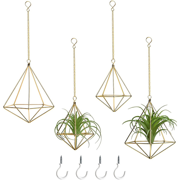 Luftväxthållare Hängande Geometriska Luftväxter Planterhängare 4 st Tillandsia Hållare Display 2 Storlekar Himmeli Hängare Med Kedjor För Heminredning (gol