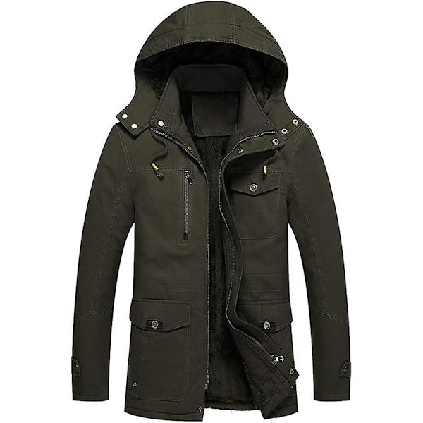 Jacka för män - avslappnad vinterjacka i bomull Militärjacka Tjockad huva Cargo Coat Green 4XL