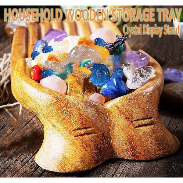 Snidad förvaring, handgjord dekorativ skål, hushållsförvaringsfack i trä, handvikt uppåt offerbricka, kristalldisplaystativ, nyckelförvaringsdekor