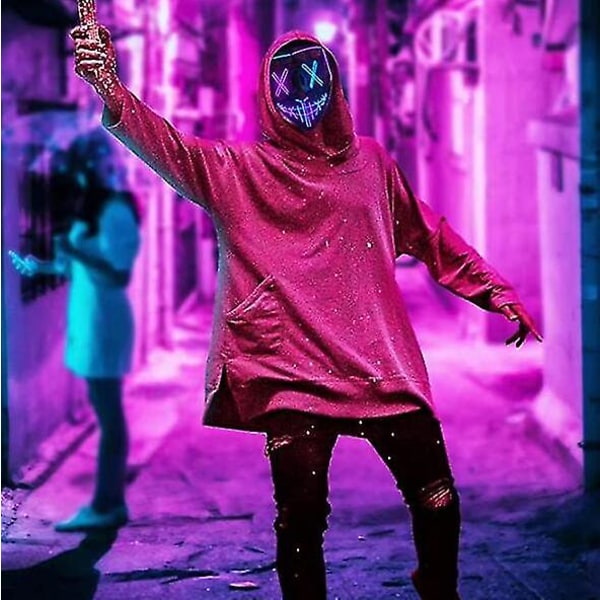 Sömmar Dual Color Led Mask Halloween Cosplay Kostym Mask Light Up Festival Party blue purple