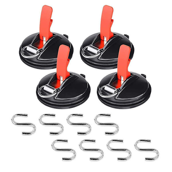 4 stk. bilsugekopper med 8 S-formede fastgørelseskroge, multifunktionelt sugekopanker værktøj bilholder bagage presenning telte bilstrammer 4Pcs