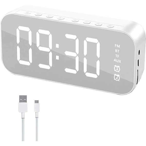 2 i 1 väckarklocka med Bluetooth-högtalare, USB-laddningsbar, LED-display, stereoljud