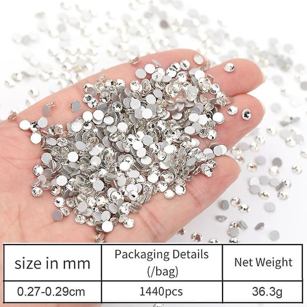 Krystall Runde Neglekunst Flat Backs Rhinestones Edelstener White