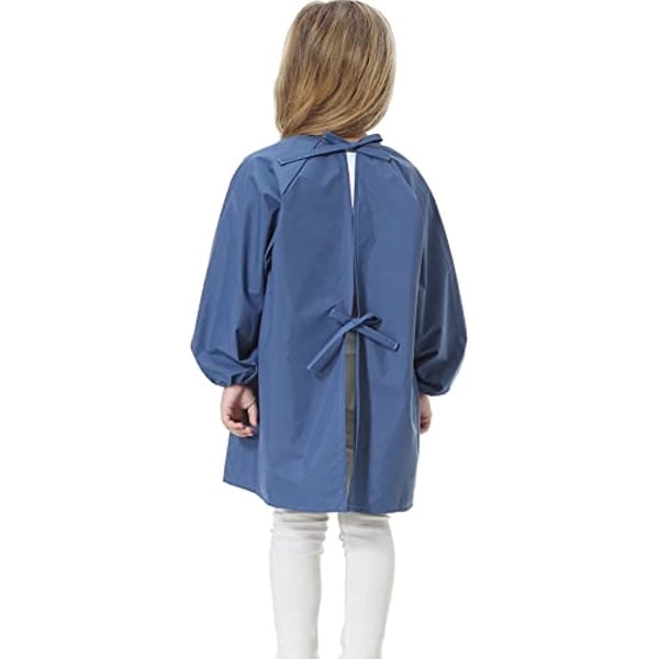 Kunstforklæder til børn, vandtætte maleforklæder med lange ærmer, langærmet forklæde til småbørn Dark Blue L
