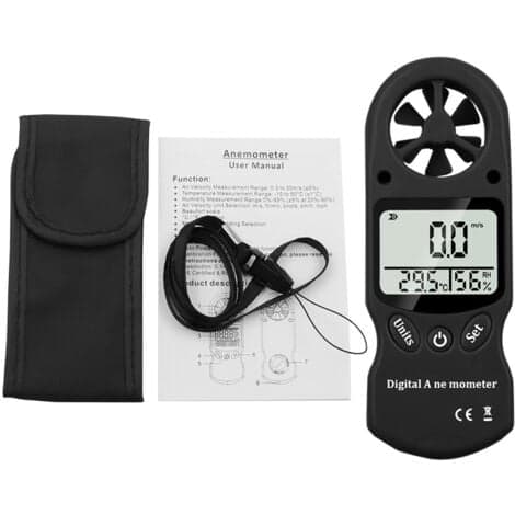 Digitalt anemometer, 3-i-1 bærbar mini multifunksjonell vindmåler termometer hygrometer for drageflyging, seilbrett, paragliding