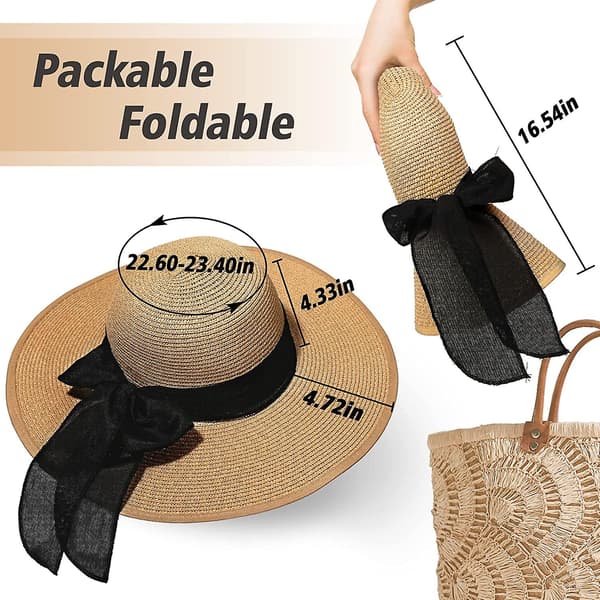 Kvinnors Strandhatt i Halm: Stor Vikbar & Packbar Sommarfloppy Solhatt Style 2