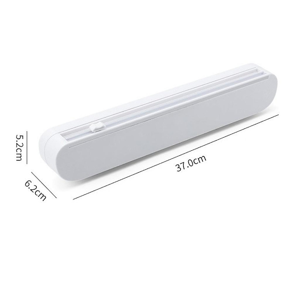 Med skyvekutter, matfoliekutter, gjenbrukbar plastfoliekutterdispenser, dobbel elastisk spenne, justerbar lengde for aluminiumsfolie, plastfolie