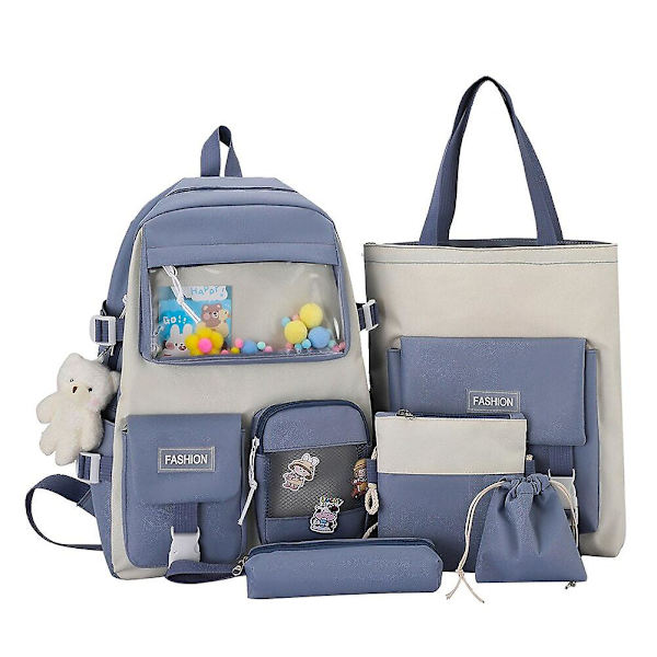 4 st/set dam skolryggsäckar skolväska prästkrage canvas för tonåringar flickor student college bok väska pojkar portfölj väskor mochilas H light blue