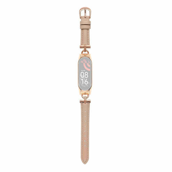 Læder Smartwatch Rem Til Xiaomi Mi Band 7, Rem Udskiftning Med D-formet Metalforbindelse Rose Gold Apricot
