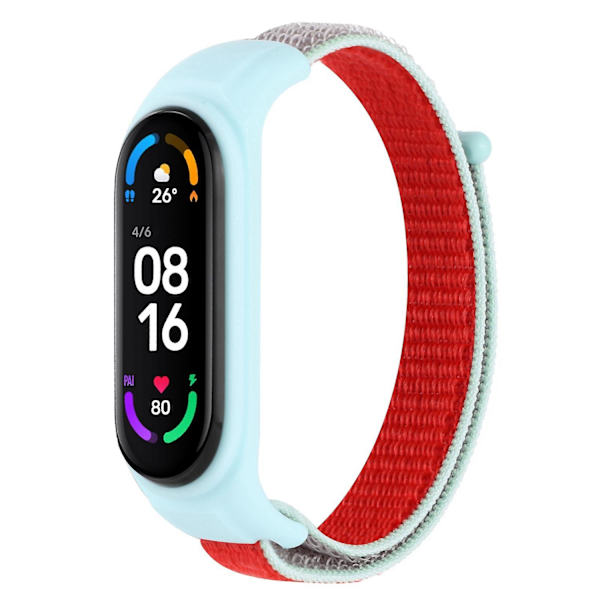 Justerbar sportsreim i nylon for Xiaomi Mi Band 3/ Band 4/Band 5/Band 6/Band 7 med silikonetui Red  Grey