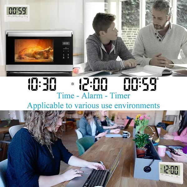 FJ1507 Multifunktionell magnetisk väckarklocka timer stor digital display klocka smal väckarklocka White