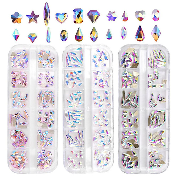 3 lådor med strass för naglar, nageldekorationer med kristallstrass, nagelkonsttillbehör style3