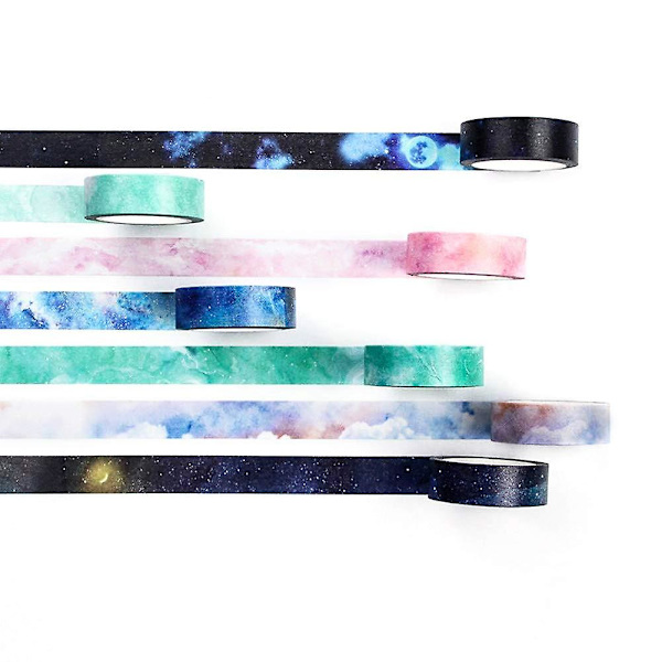Galaxy Washi -teippisetti, tähtikuvioitu, erikoispitkät koristeteipit askarteluun, tee-se-itse-projekteihin, päiväkirjoihin, suunnittelijoihin, leikekirjoihin, paketointiin (galaksi, 7 rullaa)